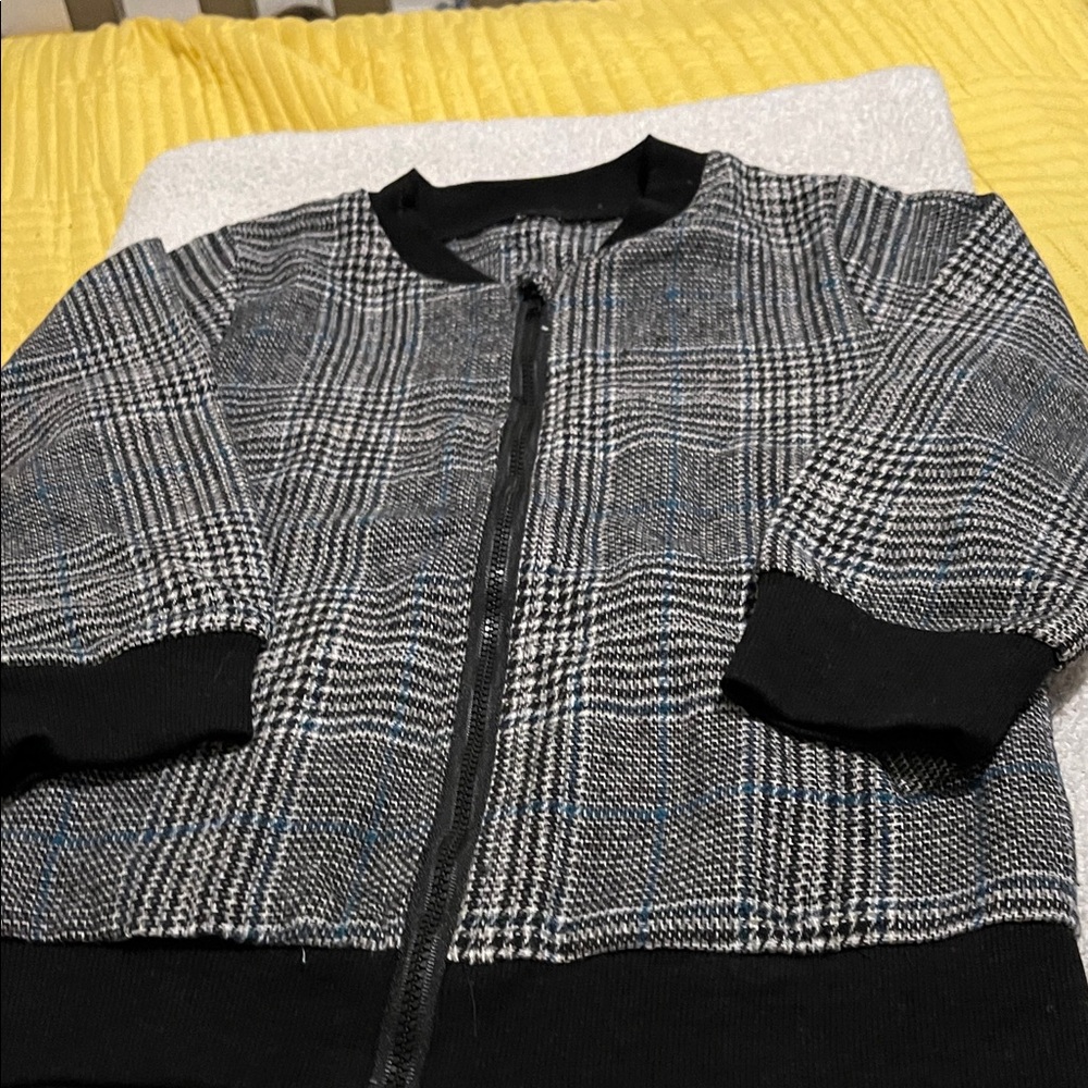 Kids Black and Gray Plaid Pea Coat
